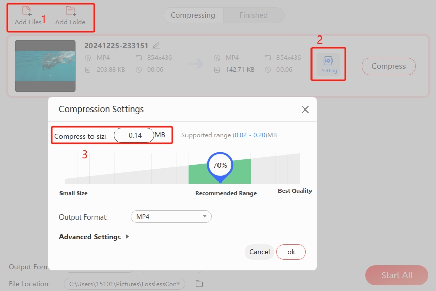 Setting a target video file size