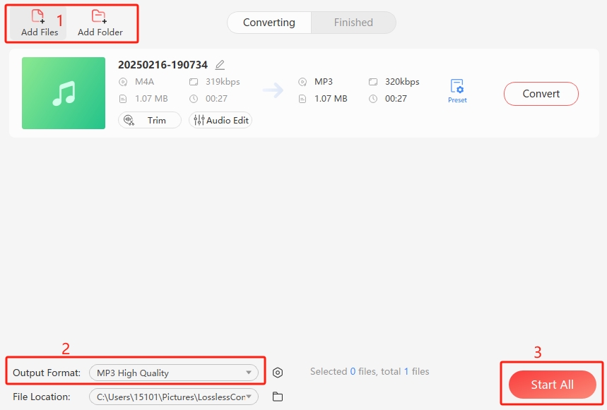 Converting M4A audio to MP3