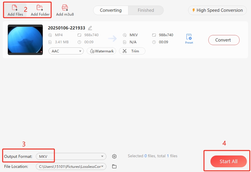 Selecting MKV as a video output format