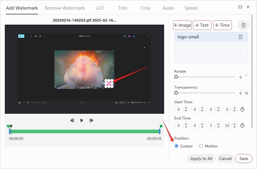 Positioning a watermark on video