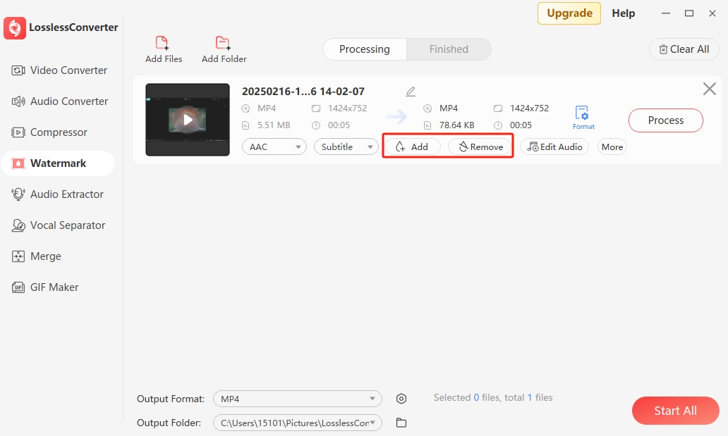 Add and remove modes in the Watermark Editor
