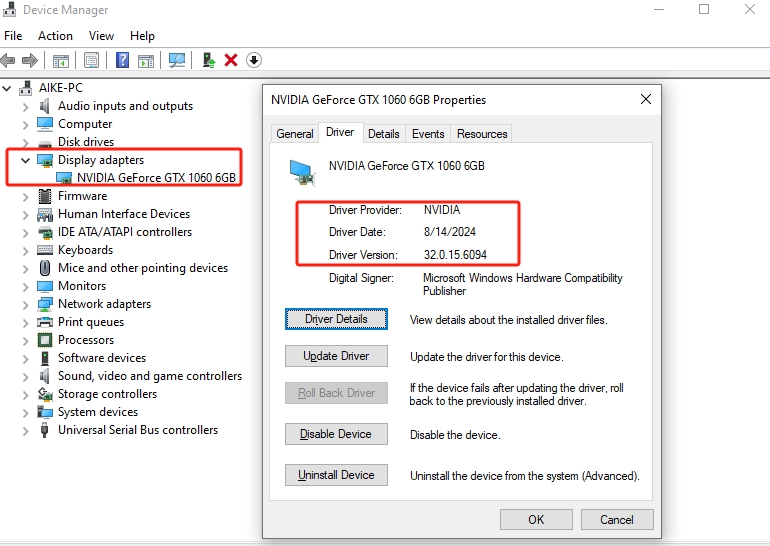 Windows Device Manager display adapter details