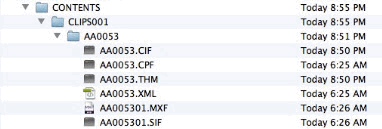 Canon XF card structure with CONTENTS and CLIPS001 folders