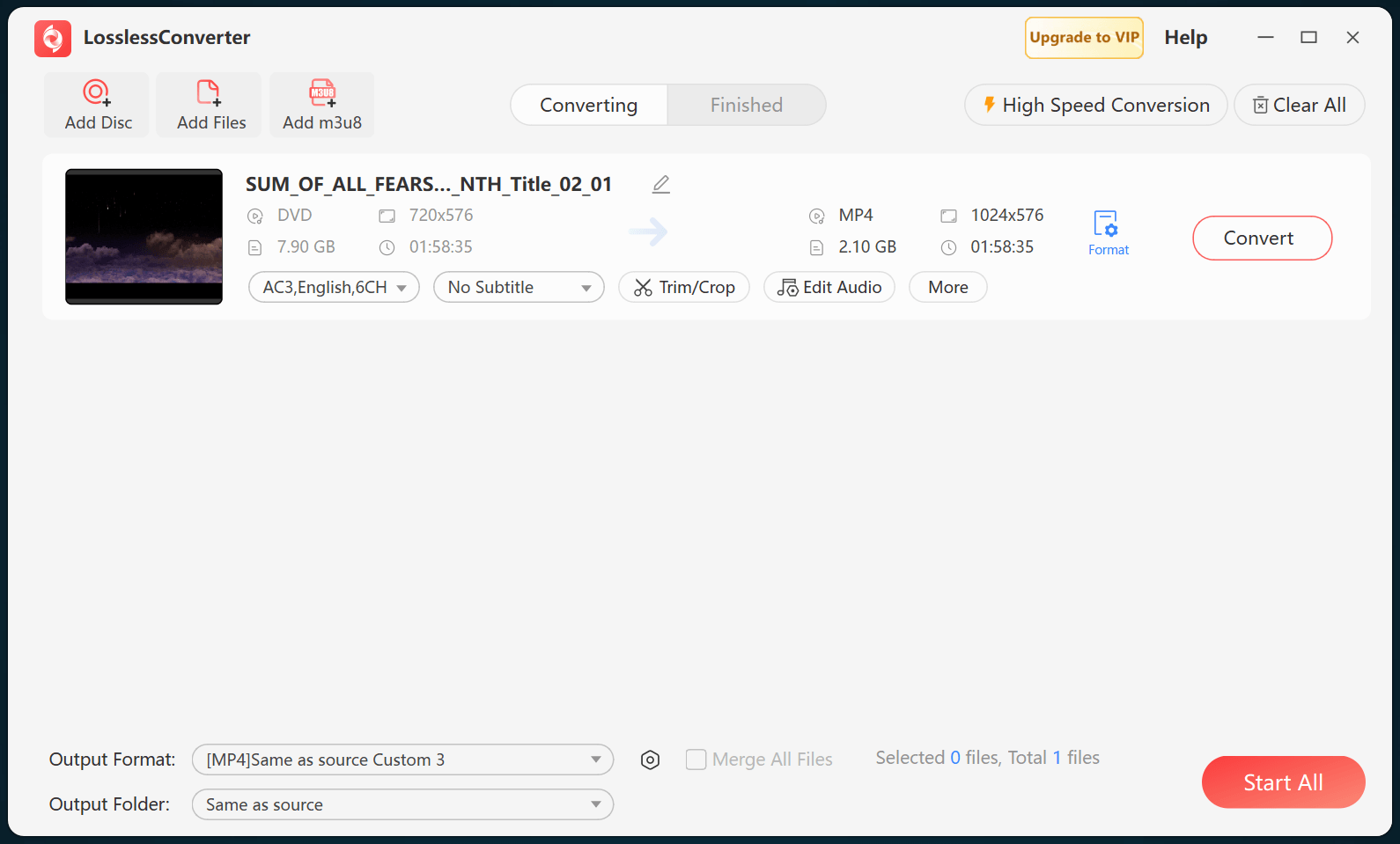 LosslessConverter main window with Start All ready at the lower right