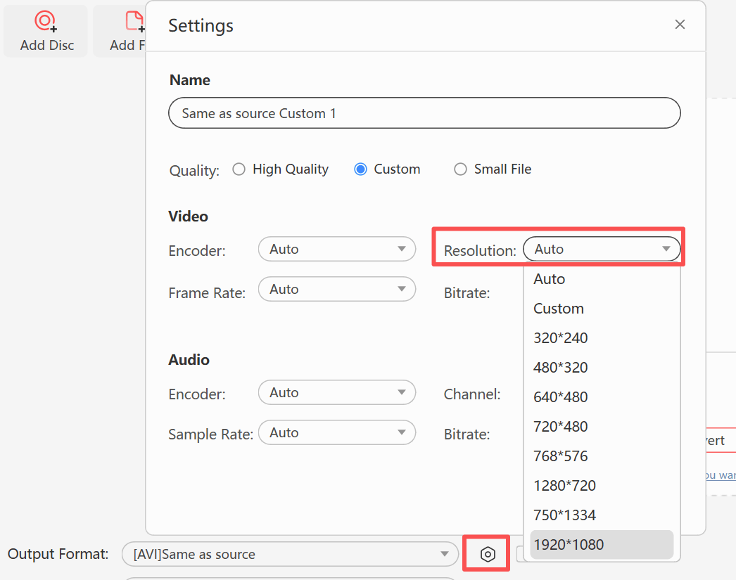 LosslessConverter AVI output settings